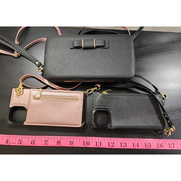 Cell Phone 3 Pc Lot Pink Black Protector Carrying Case Straps Wallet Durable - Picture 1 of 15
